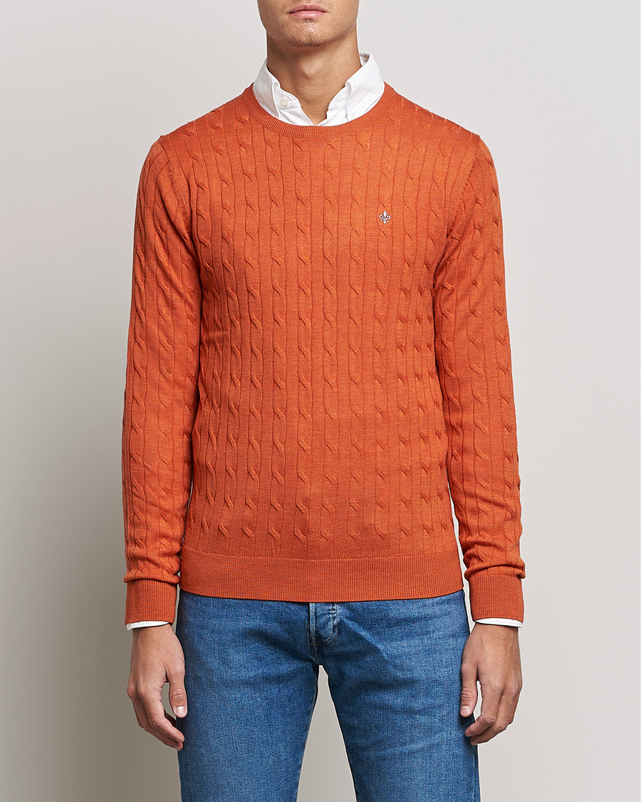 Herren | Pullover | Morris | Merino Cable Crew Neck Pullover Orange