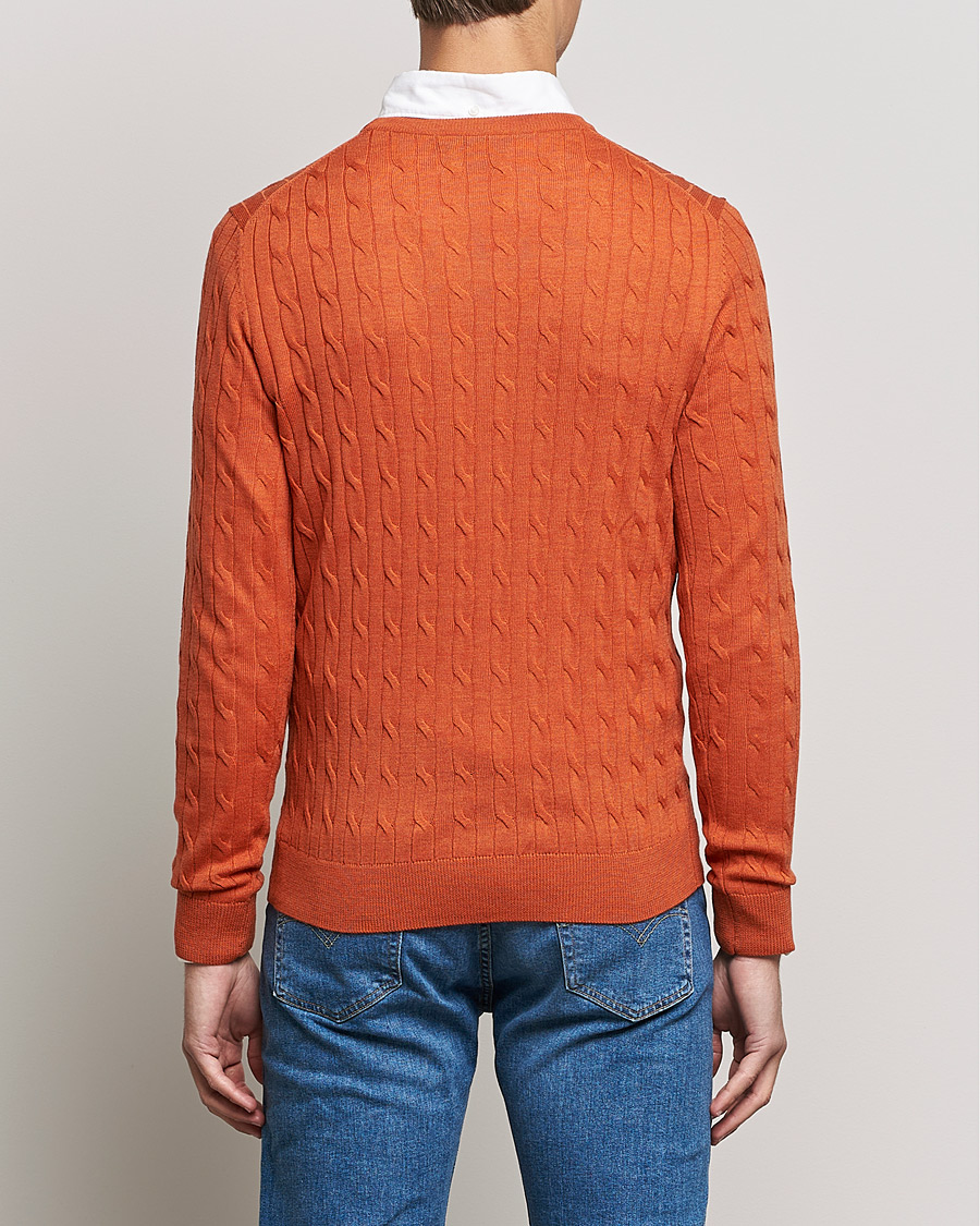 Herren | Pullover | Morris | Merino Cable Crew Neck Pullover Orange