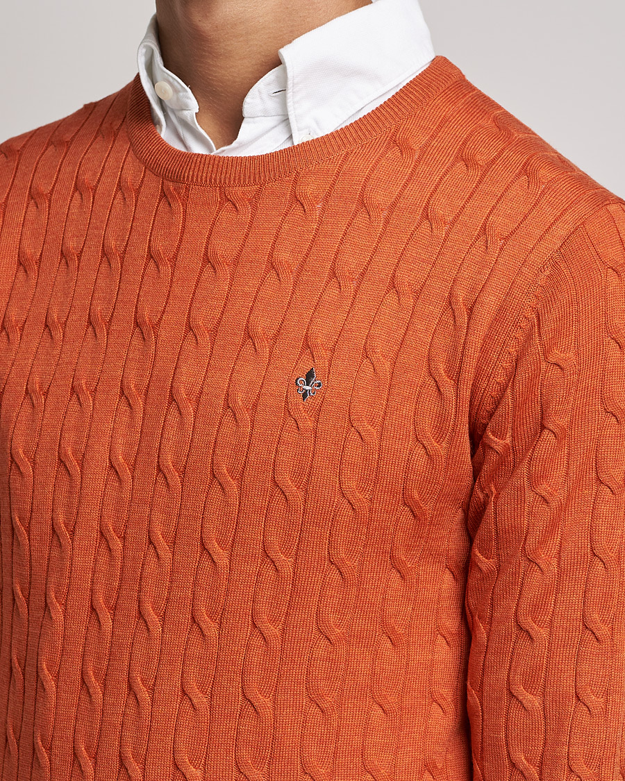 Herren | Pullover | Morris | Merino Cable Crew Neck Pullover Orange