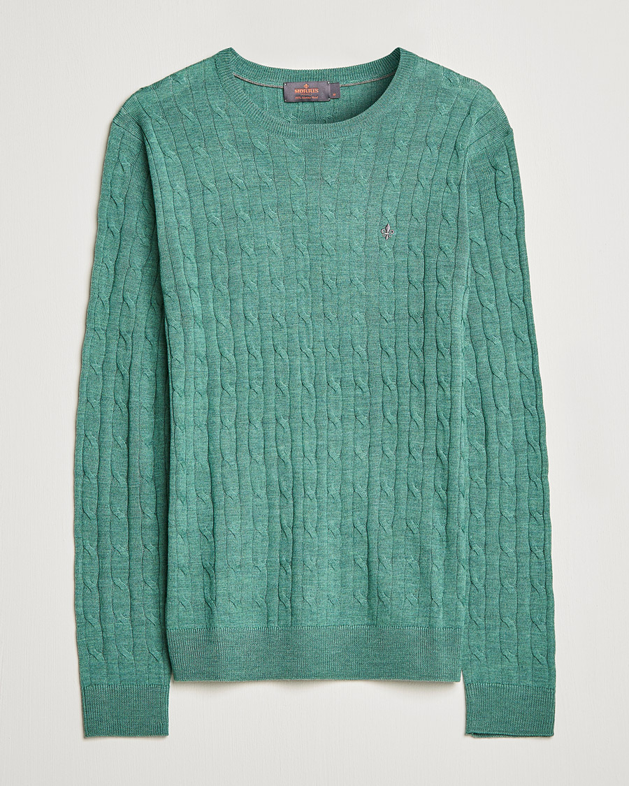 Herren | Pullover | Morris | Merino Cable Crew Neck Pullover Mineral Green
