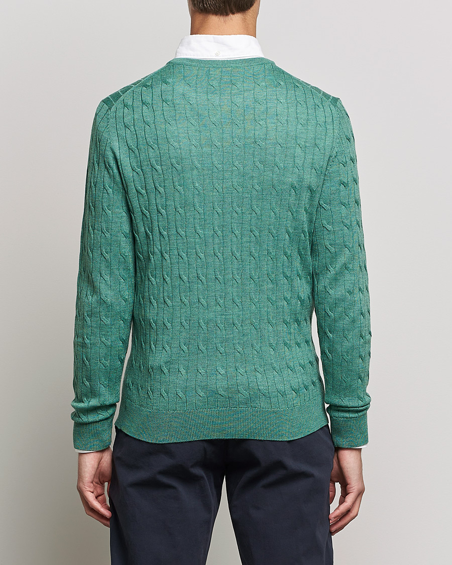 Herren | Pullover | Morris | Merino Cable Crew Neck Pullover Mineral Green