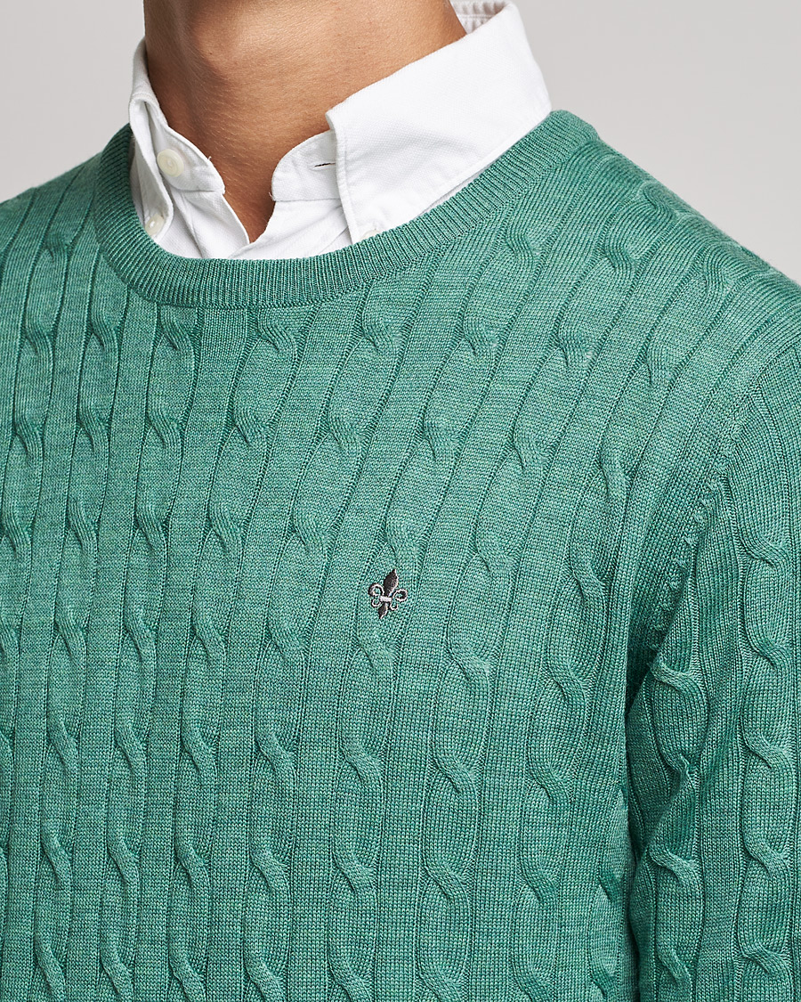 Herren | Pullover | Morris | Merino Cable Crew Neck Pullover Mineral Green