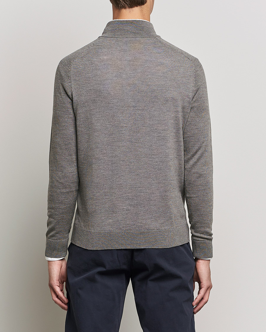 Herren | Pullover | Morris | John Merino Half Zip Medium Brown Melange