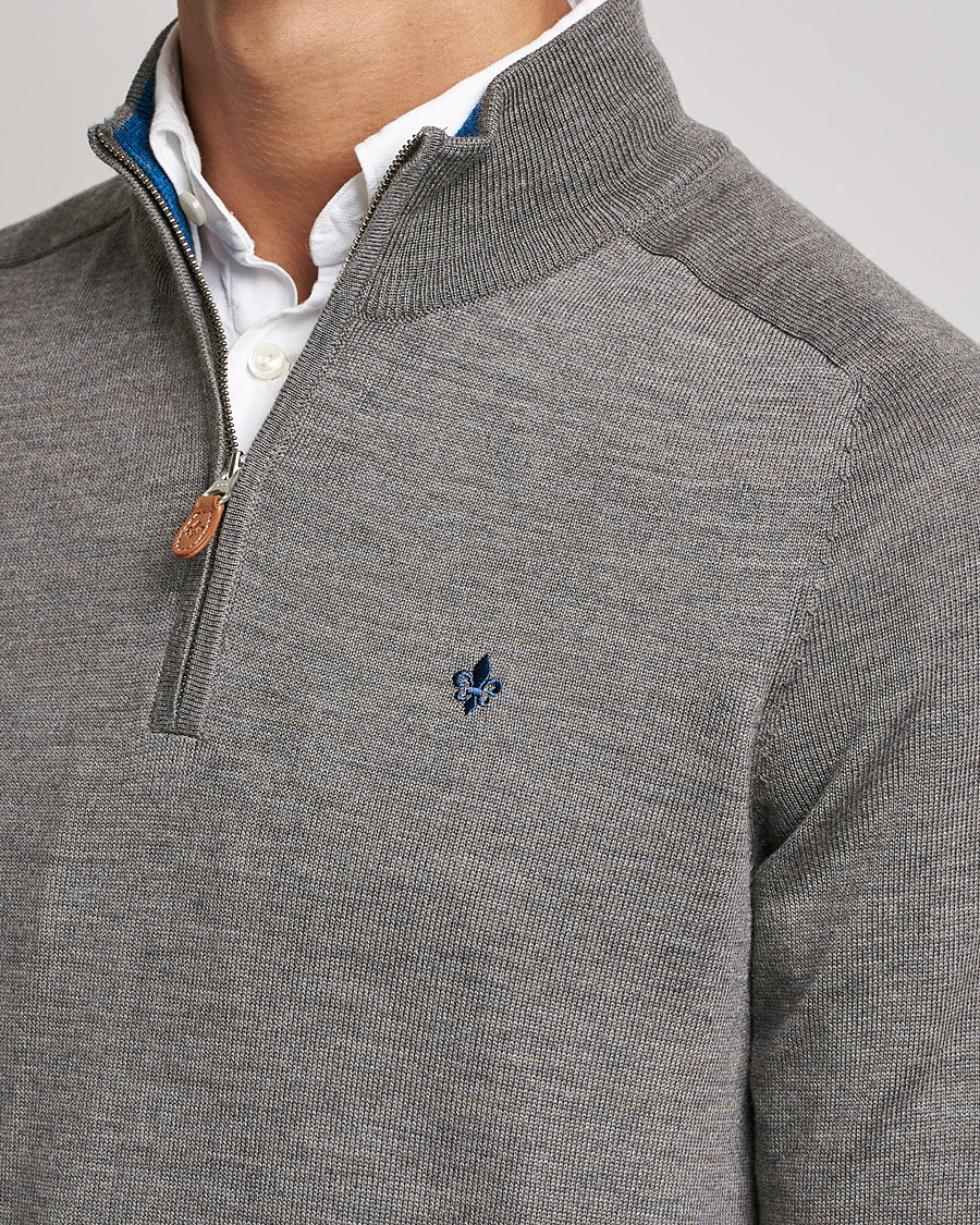 Herren | Pullover | Morris | John Merino Half Zip Medium Brown Melange