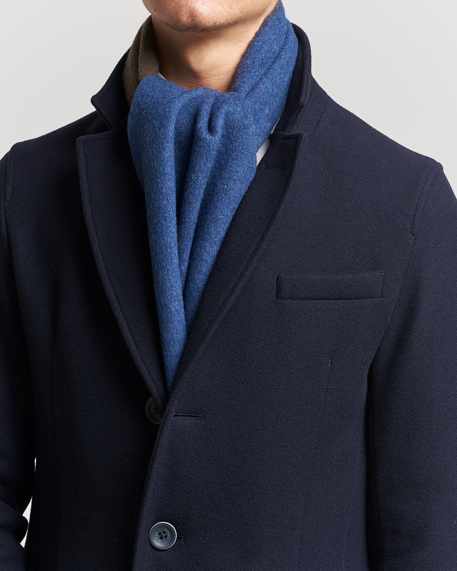 Herren | Morris Double Face Wool Scarf Blue/Brown | Morris | Double Face Wool Scarf Blue/Brown