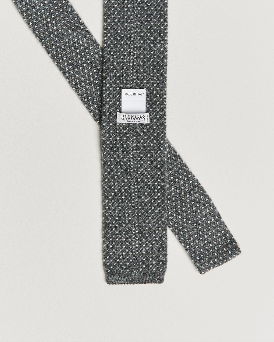 Herren | Brunello Cucinelli Knitted Cashmere Tie Grey Melange | Brunello Cucinelli | Knitted Cashmere Tie Grey Melange