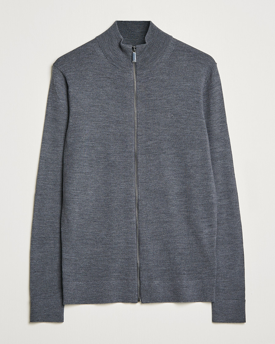 Herren | Pullover | Calvin Klein | Superior Wool Full Zip Sweater Dark Grey Heather