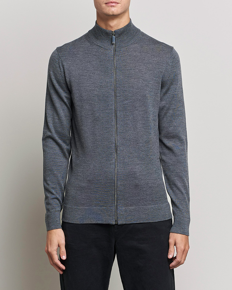 Herren | Pullover | Calvin Klein | Superior Wool Full Zip Sweater Dark Grey Heather
