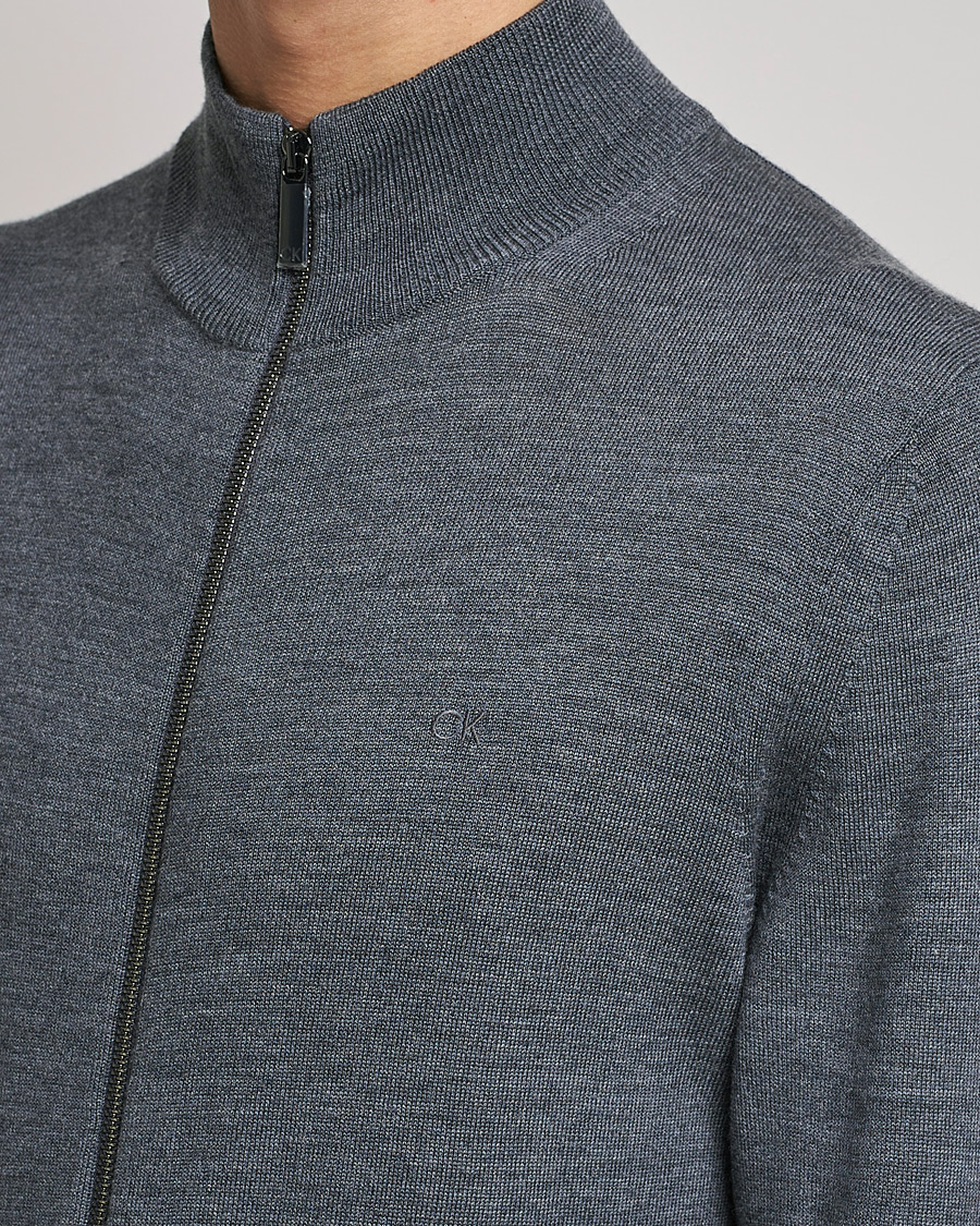Herren | Pullover | Calvin Klein | Superior Wool Full Zip Sweater Dark Grey Heather