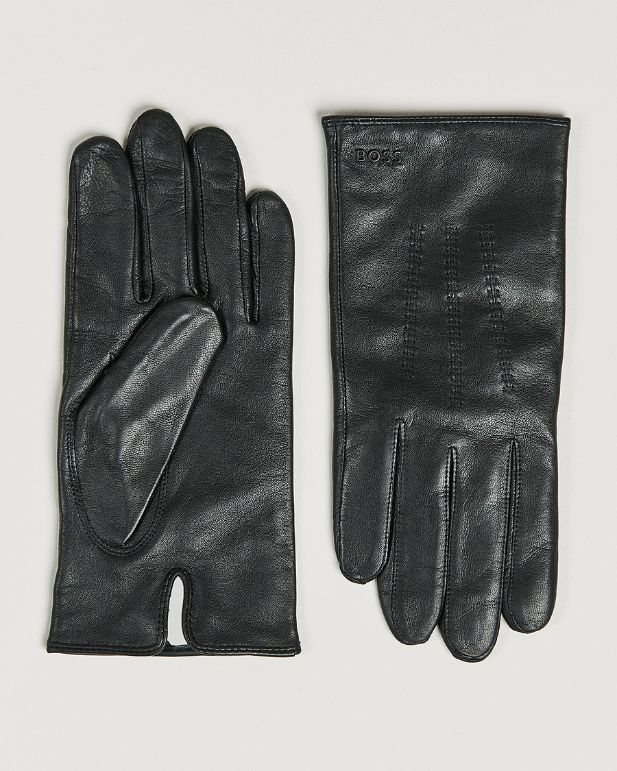 Herren | Hainz Leather Gloves Black | BOSS BLACK | Hainz Leather Gloves Black