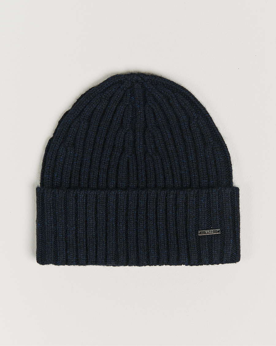 Herren | Lino Cable Knitted Beanie Dark Blue | BOSS BLACK | Lino Cable Knitted Beanie Dark Blue