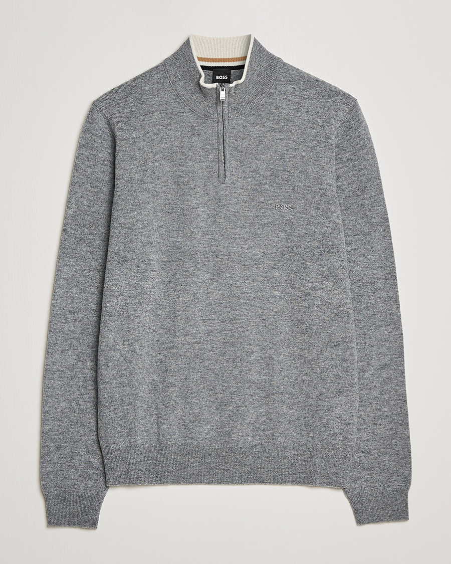 Herren | Pullover | BOSS BLACK | Barlo Lambswool Half Zip Silver