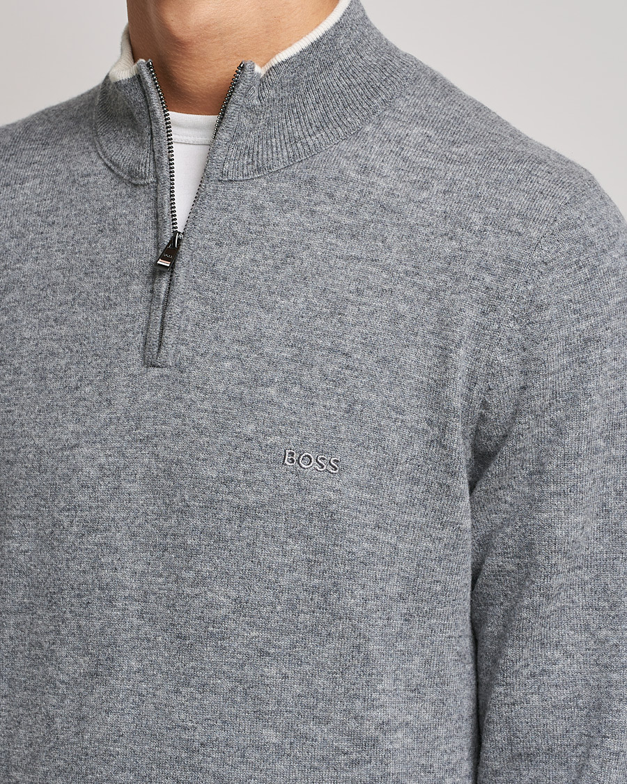Herren | Pullover | BOSS BLACK | Barlo Lambswool Half Zip Silver