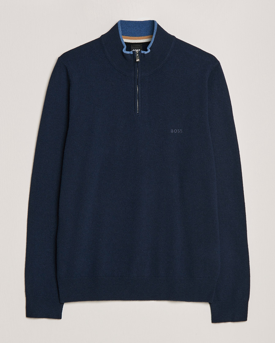 Herren | Pullover | BOSS BLACK | Barlo Lambswool Half Zip Dark Blue
