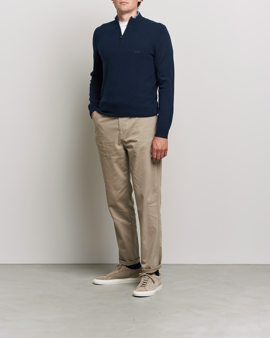 Herren | Pullover | BOSS BLACK | Barlo Lambswool Half Zip Dark Blue