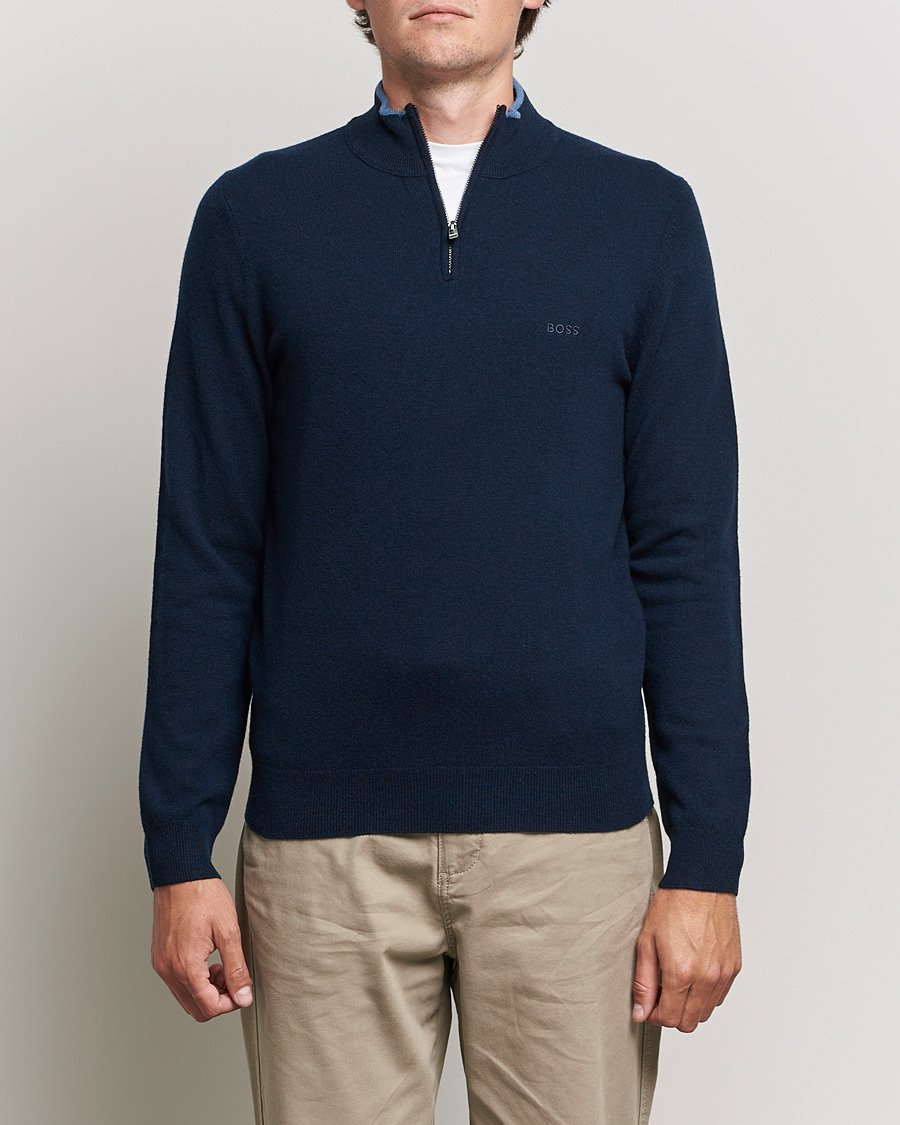 Herren | Pullover | BOSS BLACK | Barlo Lambswool Half Zip Dark Blue