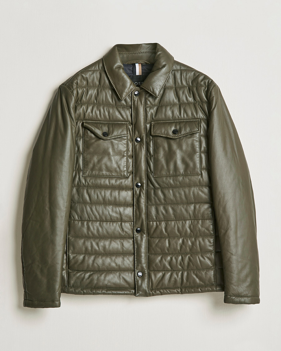 Herren | Jacken | BOSS BLACK | Milted Padded Leather Jacket Open Green