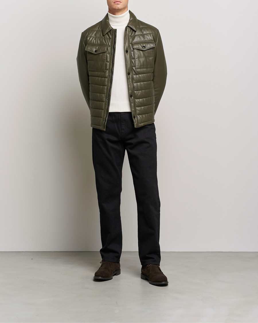 Herren | Jacken | BOSS BLACK | Milted Padded Leather Jacket Open Green