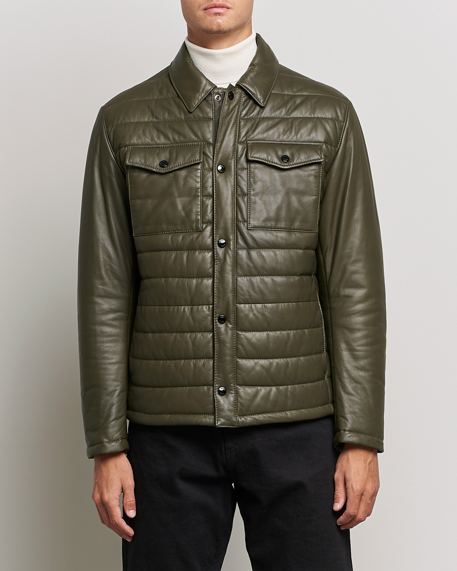 Herren | Jacken | BOSS BLACK | Milted Padded Leather Jacket Open Green