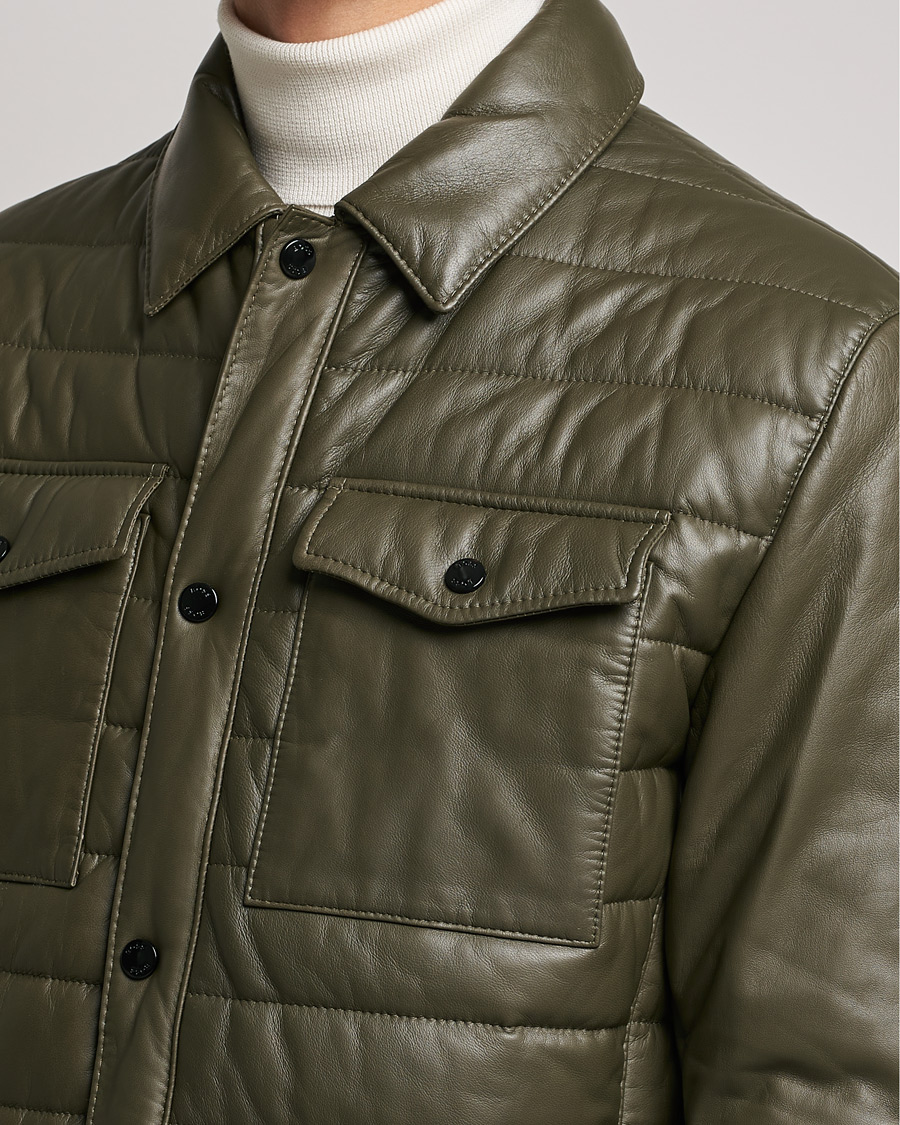 Herren | Jacken | BOSS BLACK | Milted Padded Leather Jacket Open Green
