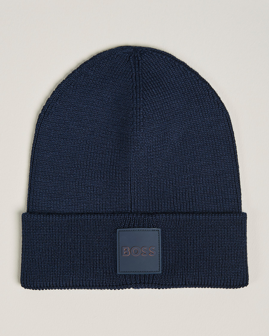 Herren | BOSS Casual Foxxy Logo Beanie Dark Blue | BOSS ORANGE | BOSS Casual Foxxy Logo Beanie Dark Blue