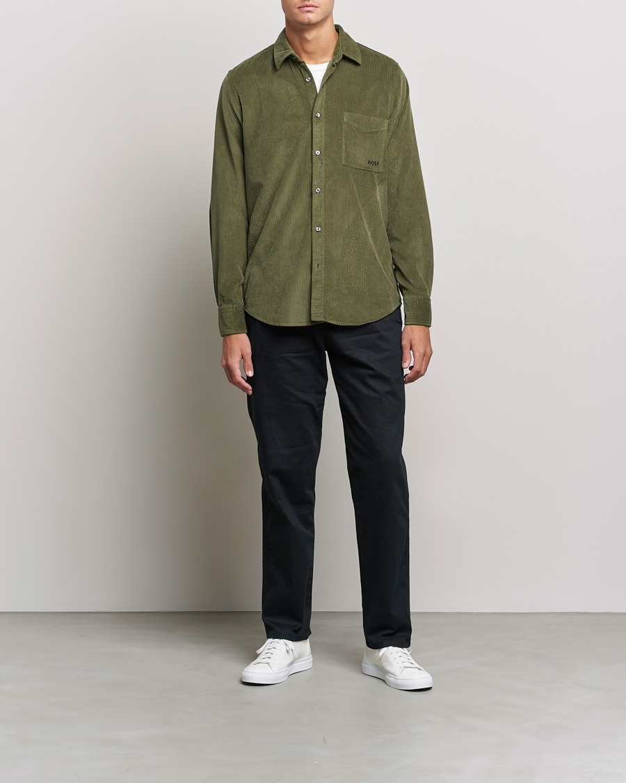 Herren | Hemden | BOSS ORANGE | Relegant Corduroy Shirt Dark Green