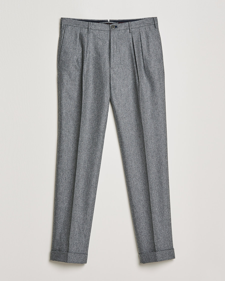 Herren | Hosen | Incotex | Pleated Flannel Trousers Grey Melange
