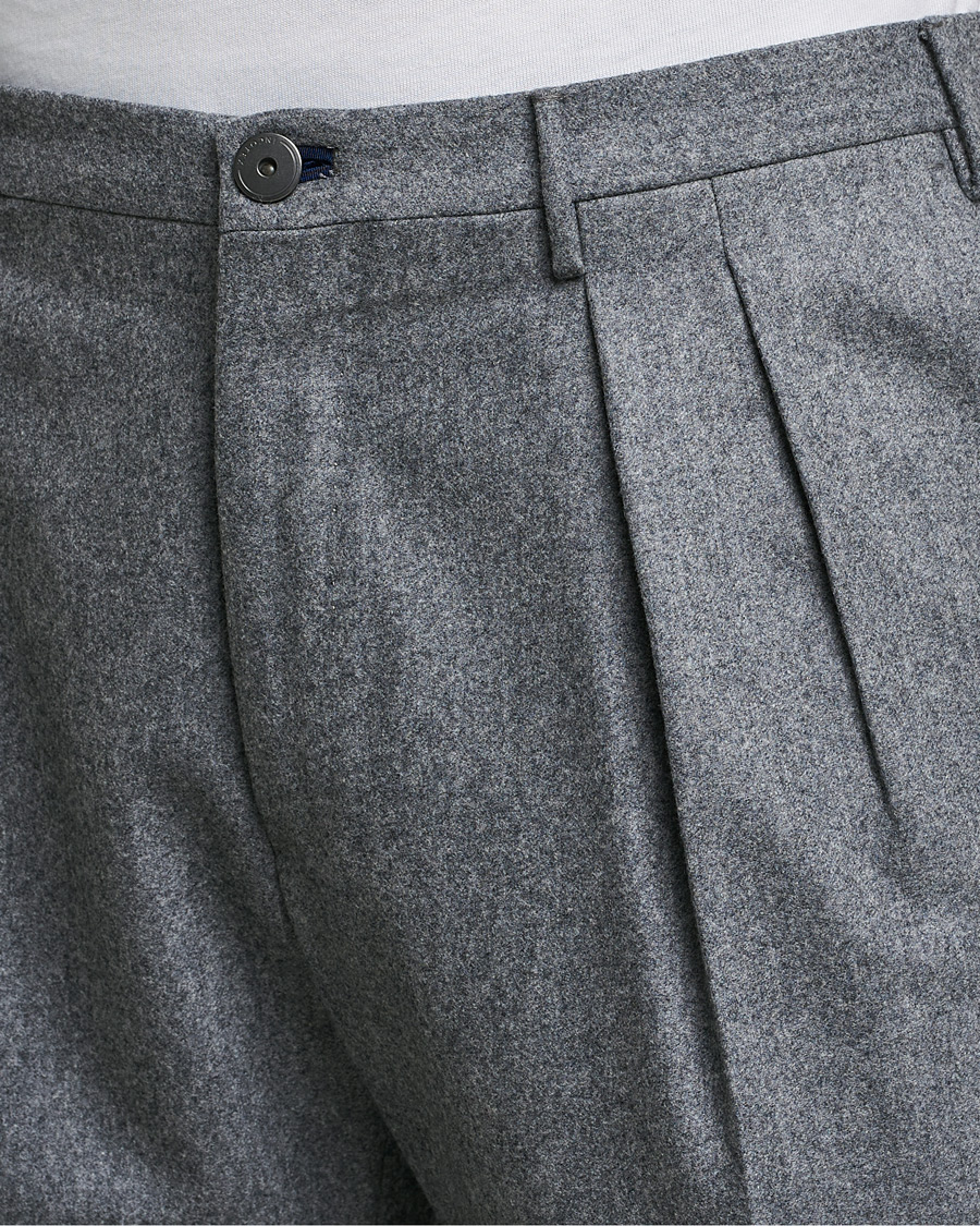 Herren | Hosen | Incotex | Pleated Flannel Trousers Grey Melange