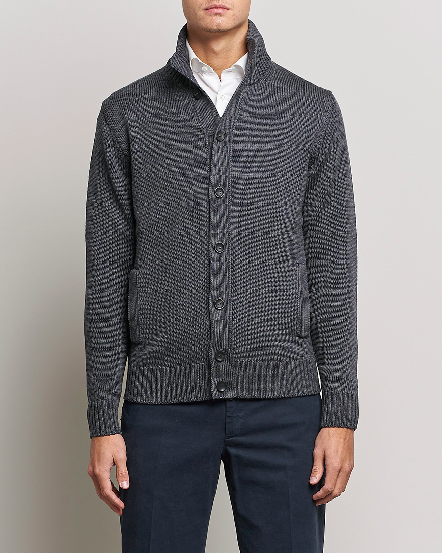 Herren | Pullover | Zanone | Virgin Merino Wool Chioto Cardigan Grey Melange