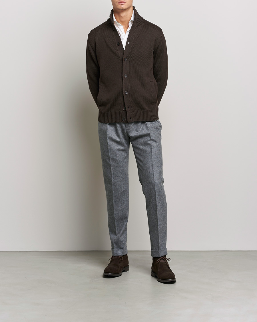 Herren | Pullover | Zanone | Virgin Merino Wool Chioto Cardigan Dark Brown