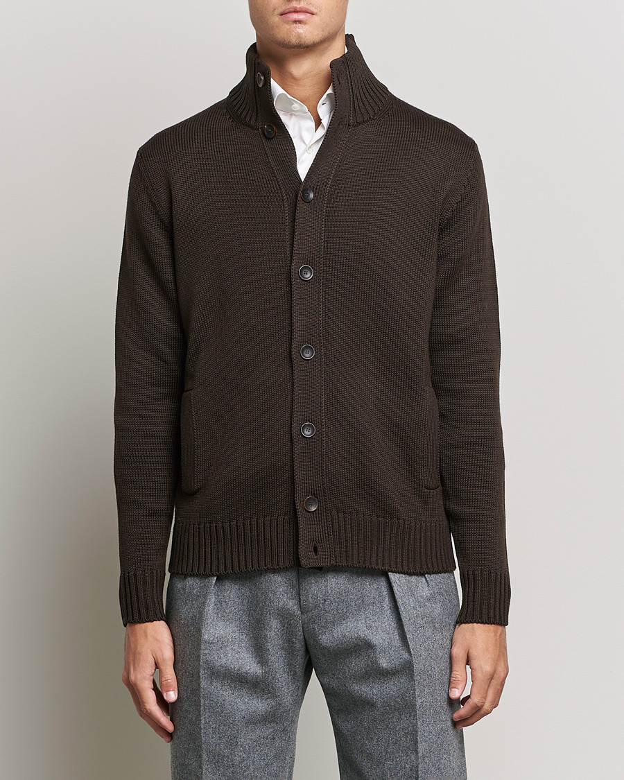 Herren | Pullover | Zanone | Virgin Merino Wool Chioto Cardigan Dark Brown