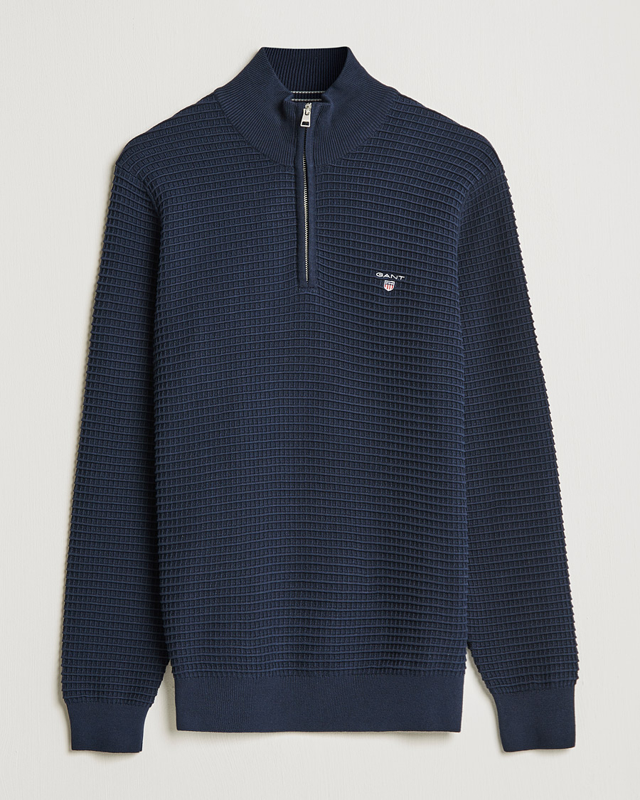 Herren | Pullover | GANT | Cotton Texture Half Zip Evening Blue