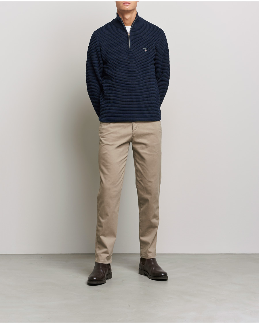 Herren | Pullover | GANT | Cotton Texture Half Zip Evening Blue