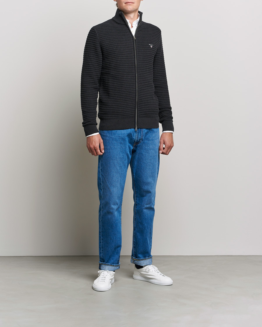 Herren | Pullover | GANT | Cotton Texture Full Zip Dark Charcoal Melange