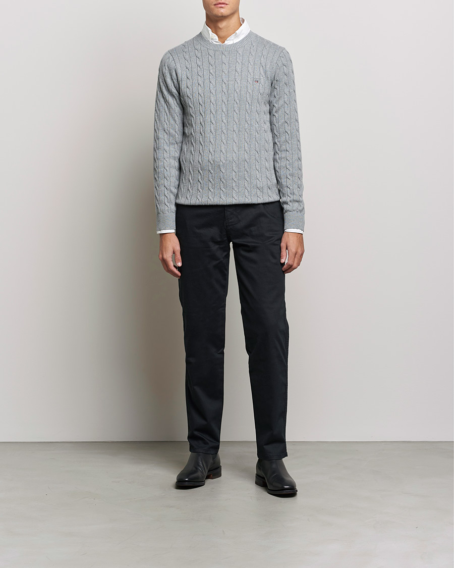 Herren | Pullover | GANT | Cotton Cable Crew Neck Pullover Grey Melange