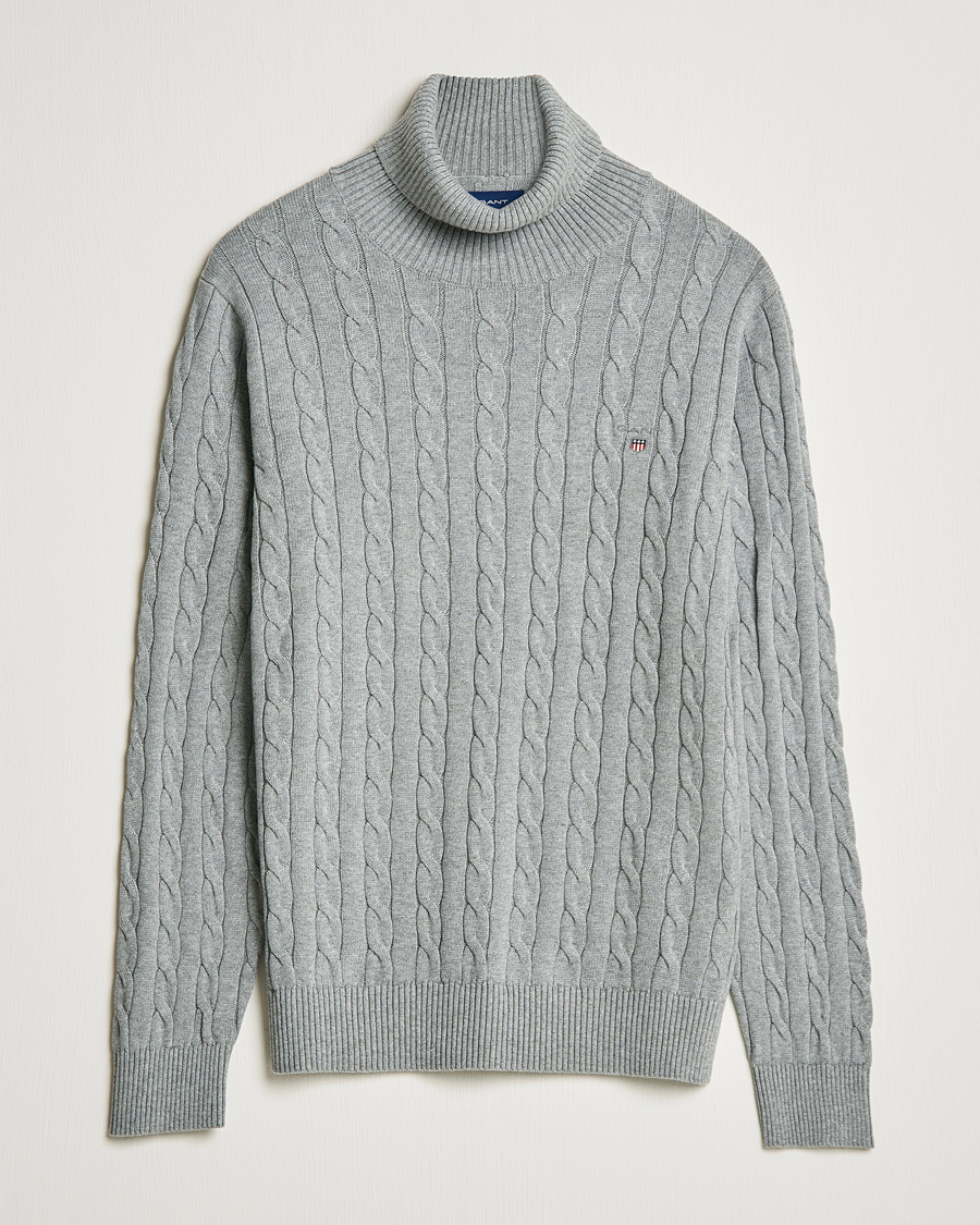 Herren | Pullover | GANT | Cotton Cable Turtleneck Grey Melange