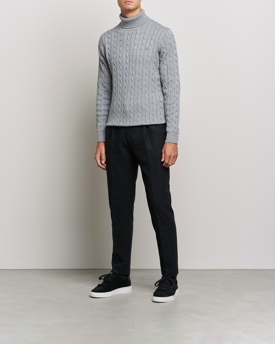Herren | Pullover | GANT | Cotton Cable Turtleneck Grey Melange