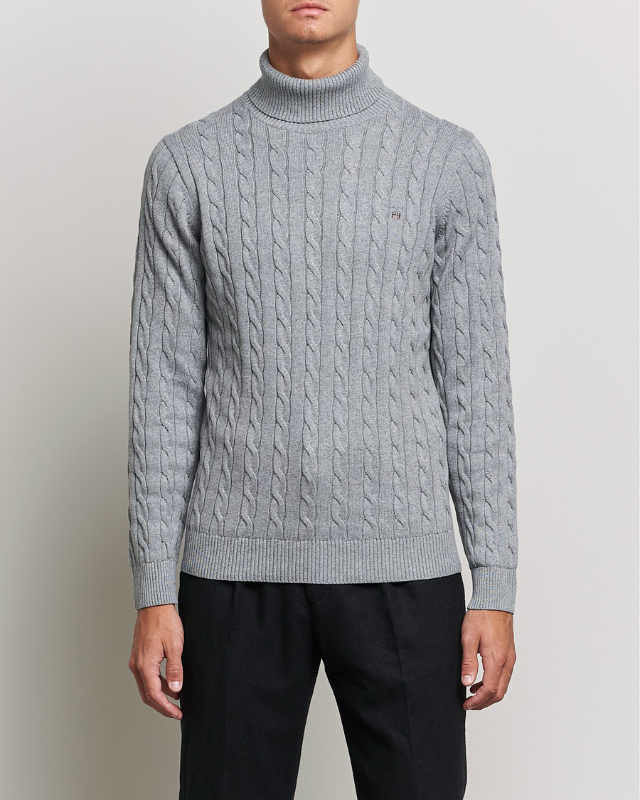 Herren | Pullover | GANT | Cotton Cable Turtleneck Grey Melange