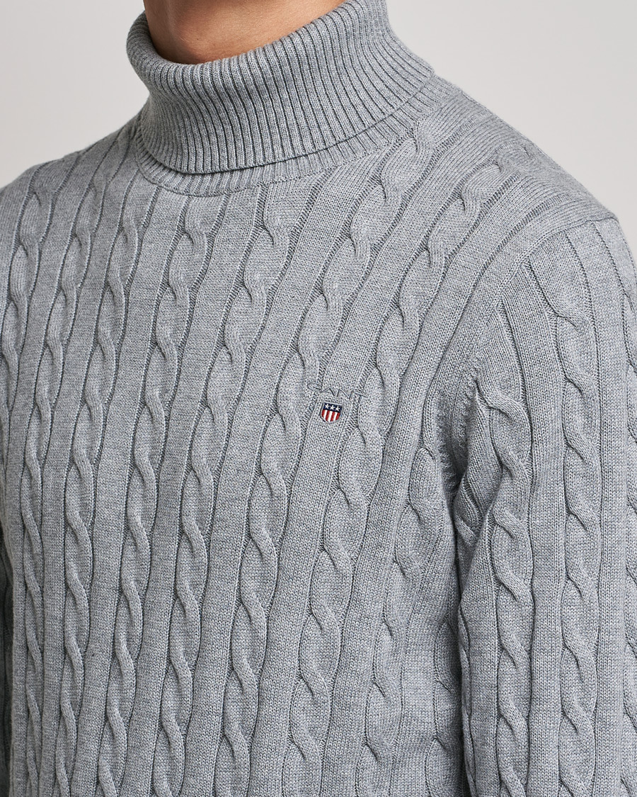 Herren | Pullover | GANT | Cotton Cable Turtleneck Grey Melange