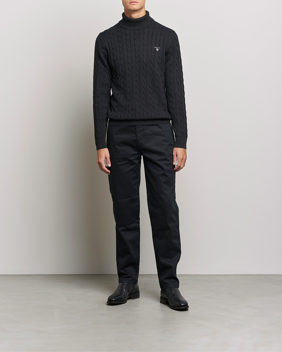 Herren | Pullover | GANT | Cotton Cable Turtleneck Dark Charcoal Melange