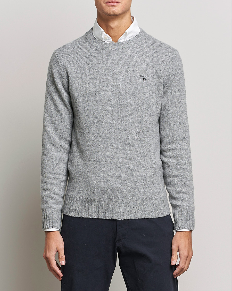 Herren | Pullover | GANT | Brushed Wool Crew Neck Sweater Grey Melange