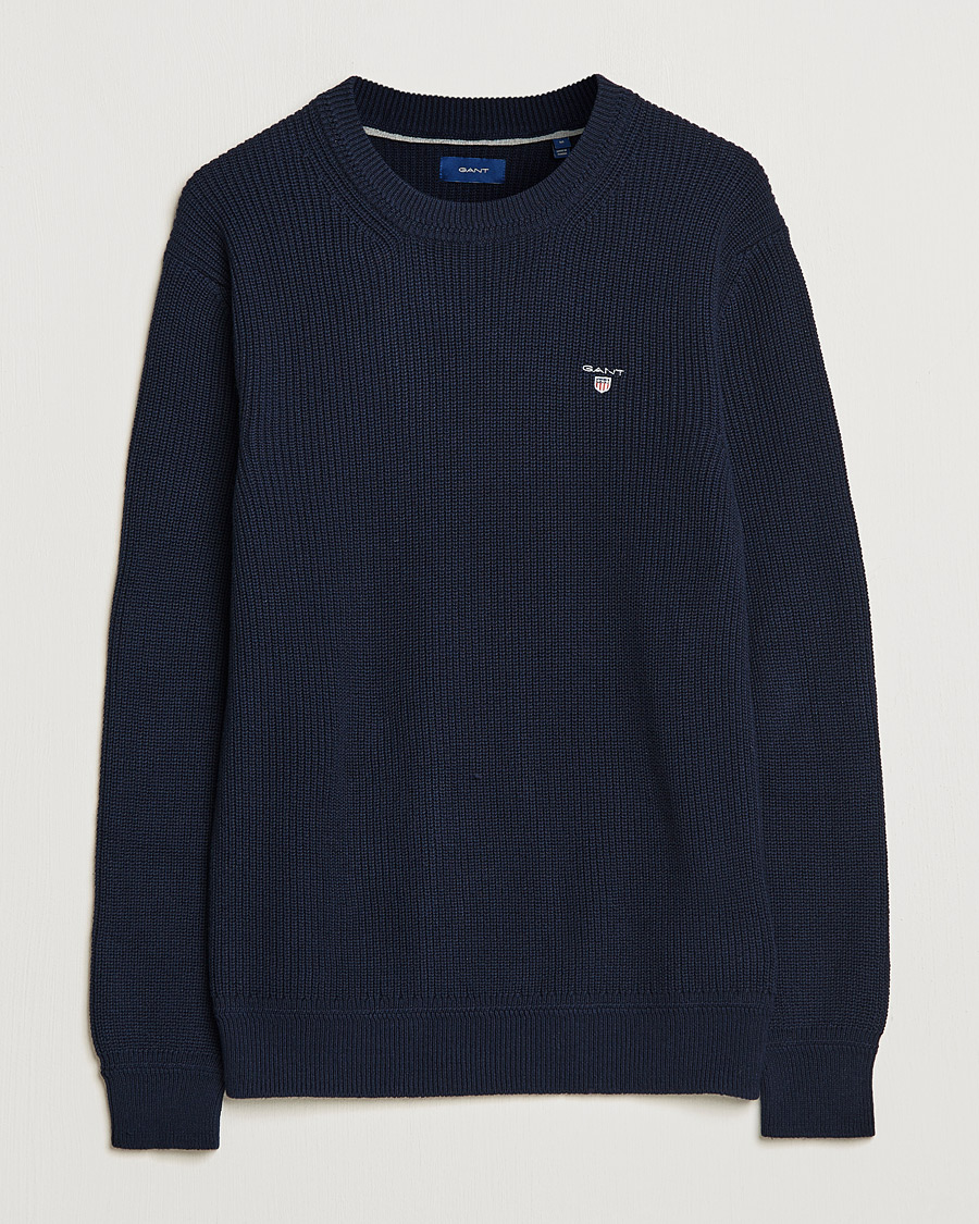 Herren | Pullover | GANT | Cotton/Wool Ribbed Sweater Evening Blue