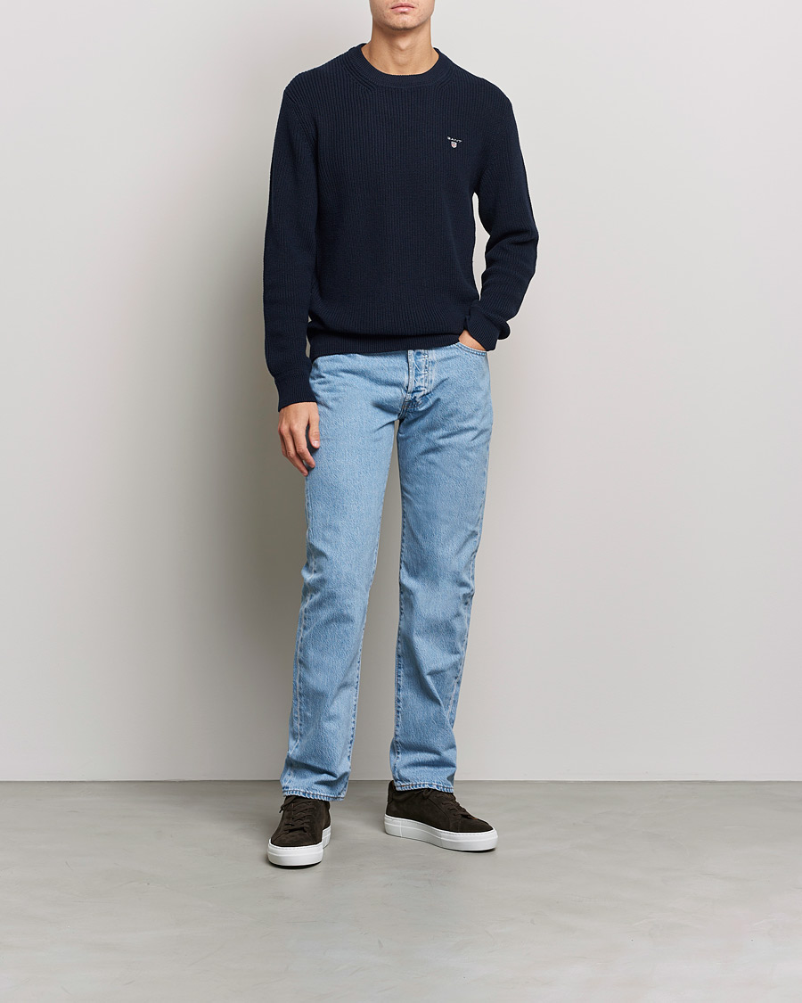 Herren | Pullover | GANT | Cotton/Wool Ribbed Sweater Evening Blue