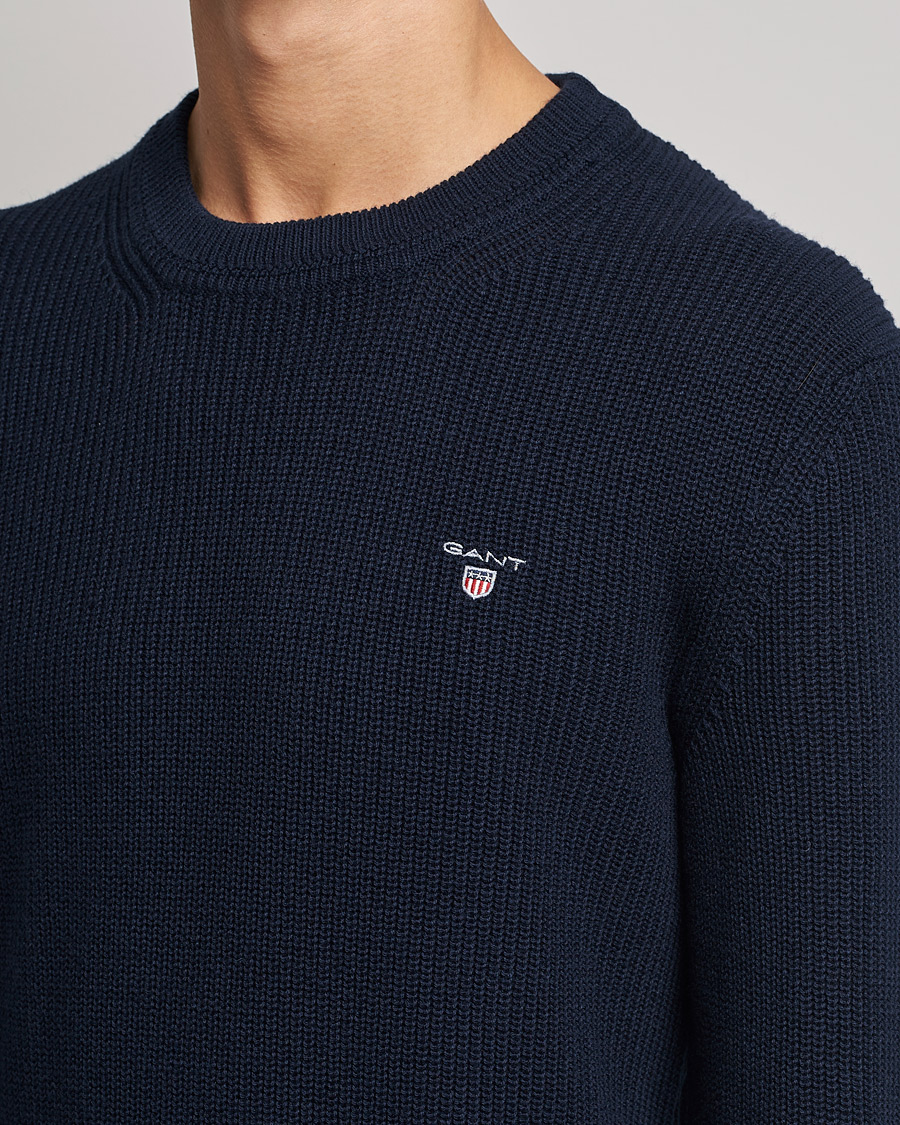 Herren | Pullover | GANT | Cotton/Wool Ribbed Sweater Evening Blue
