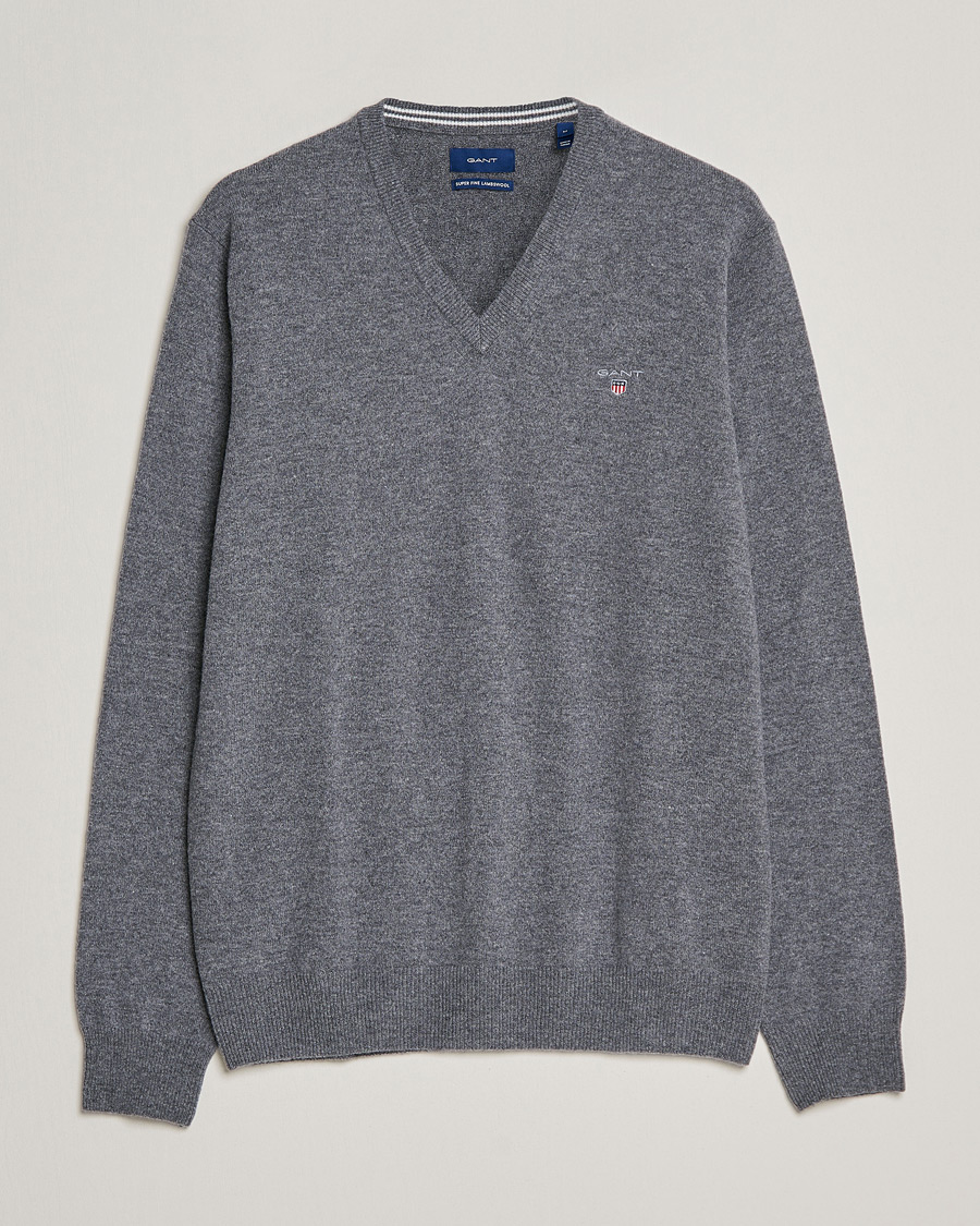 Herren | Pullover | GANT | Lambswool V-Neck Pullover Dark Grey Melange