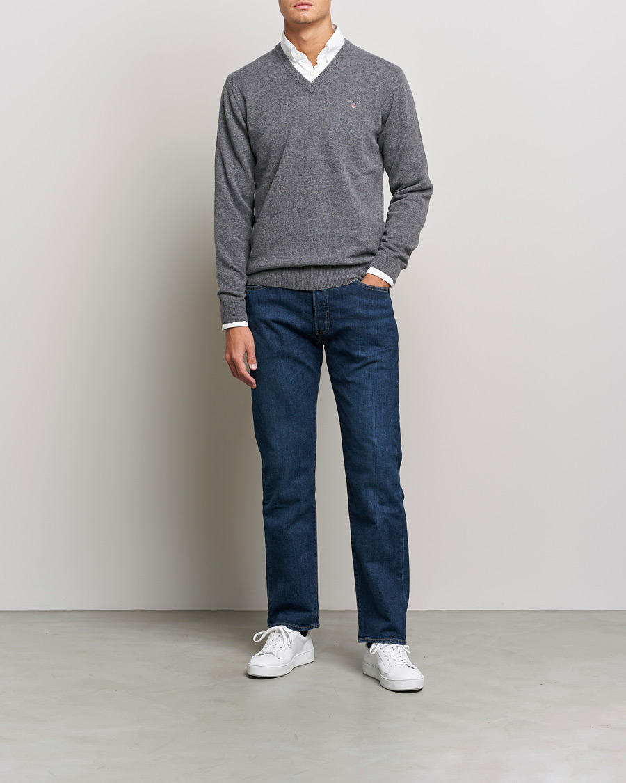 Herren | Pullover | GANT | Lambswool V-Neck Pullover Dark Grey Melange
