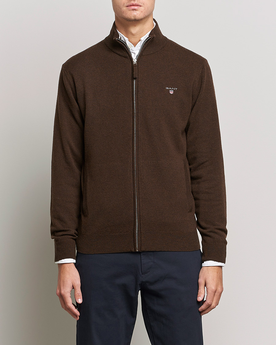 Herren | Pullover | GANT | Lambswool Full Zip Dark Brown Melange