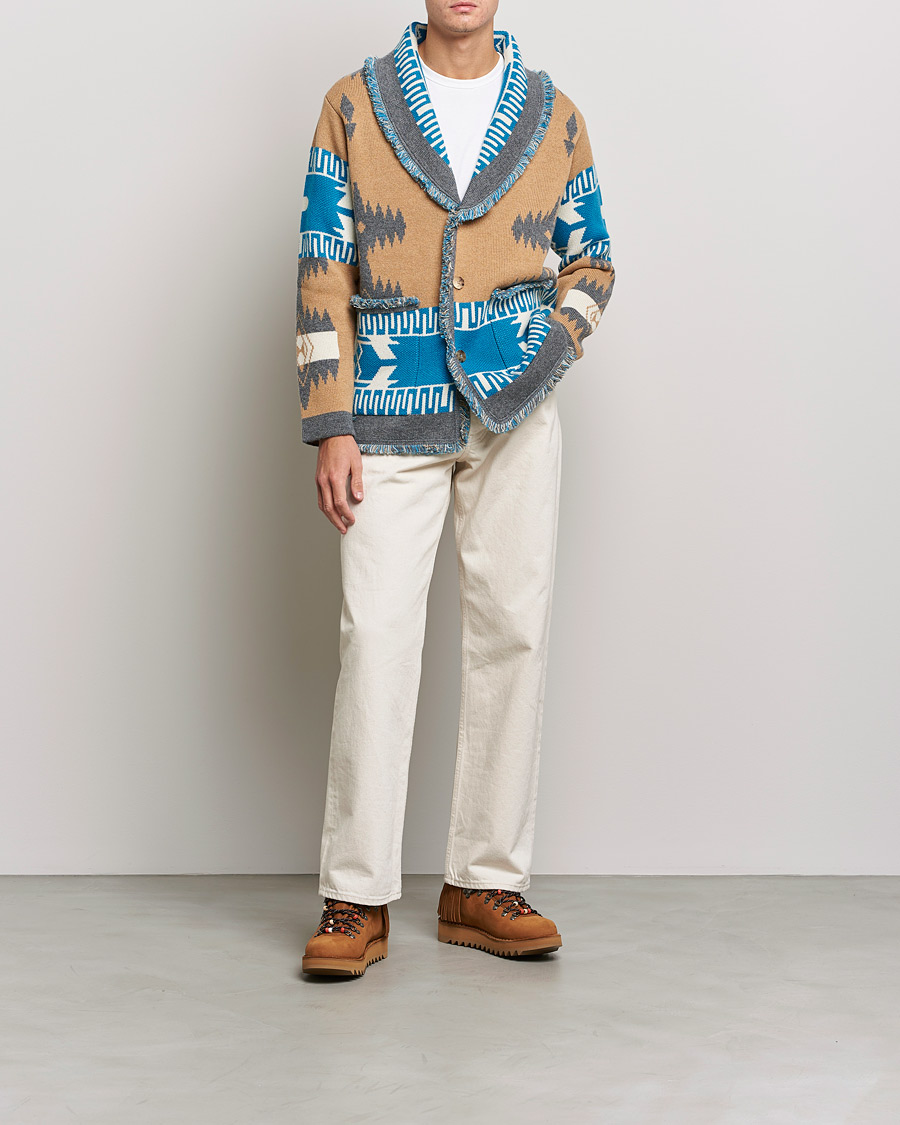 Herren | Pullover | Alanui | Icon Cashmere Jacquard Cardigan Camel/Blue