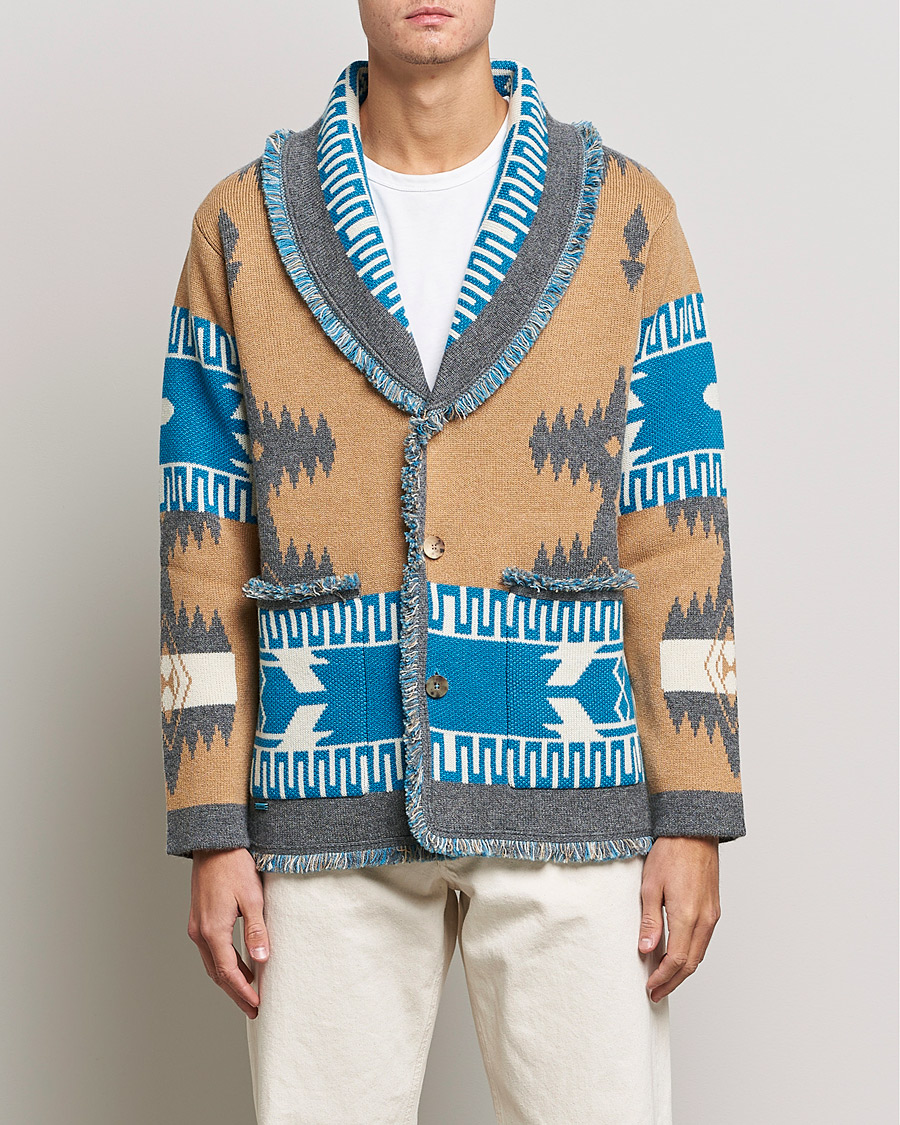 Herren | Pullover | Alanui | Icon Cashmere Jacquard Cardigan Camel/Blue