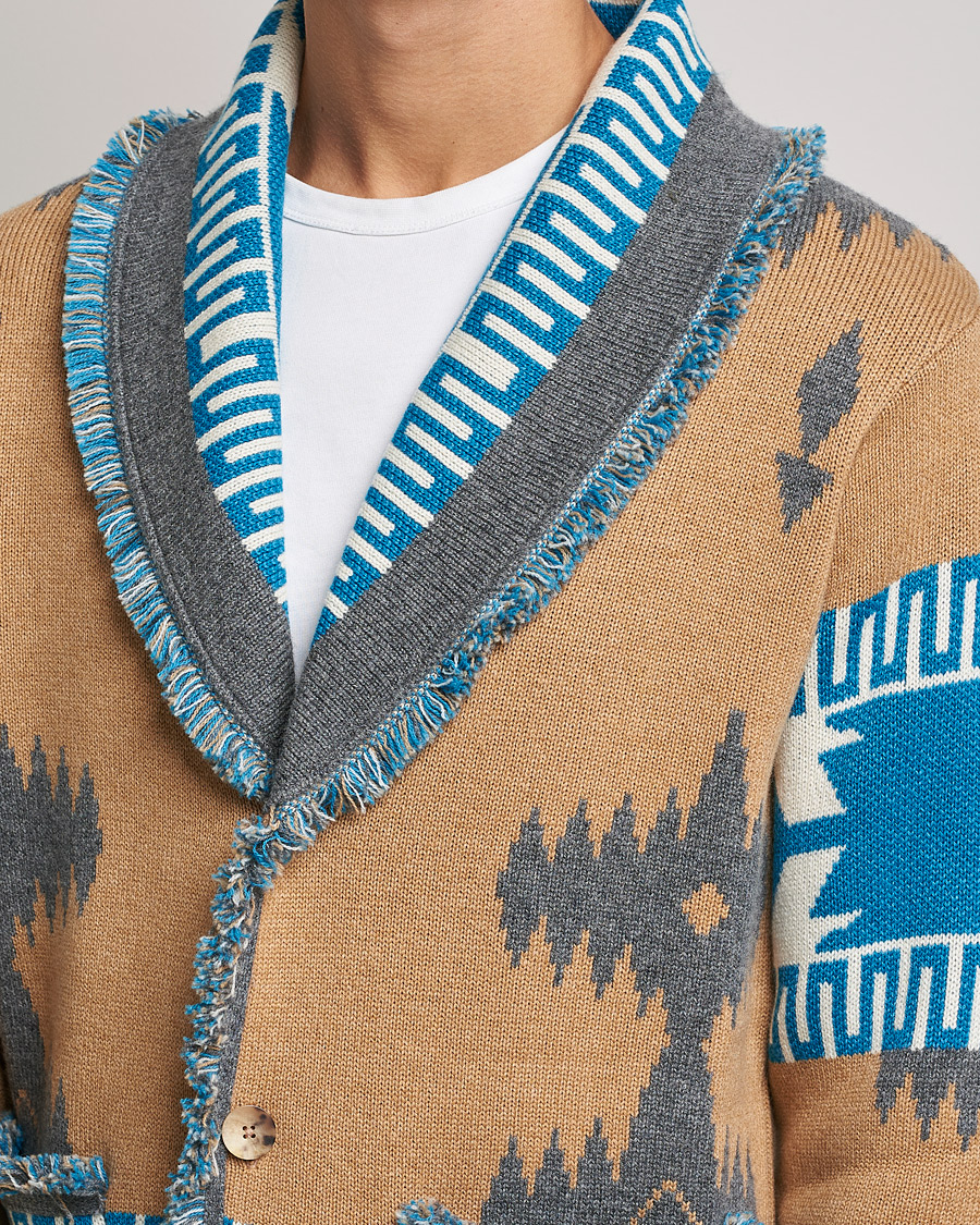 Herren | Pullover | Alanui | Icon Cashmere Jacquard Cardigan Camel/Blue